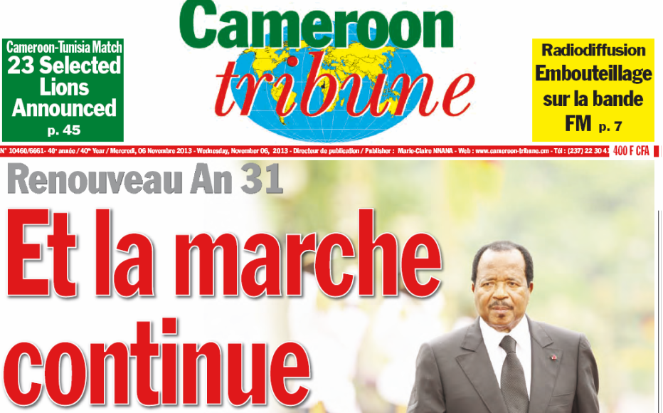 Une de Cameroon Tribune ce matin